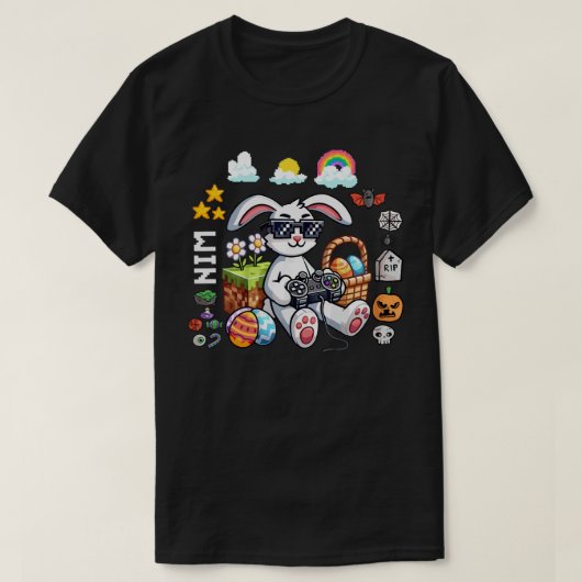 ハッピーイースターバニーエッグゲーマーハロウィンゲーム Tシャツ (デザイン正面)
