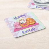 ハッピーイースターバニーエッグスカスケットキュートイースター スクエアペーパーコースター (アングル)