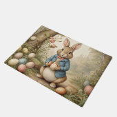 ハッピーイースターバニーエッグズバスケットイラストレーション ドアマット (アングル)