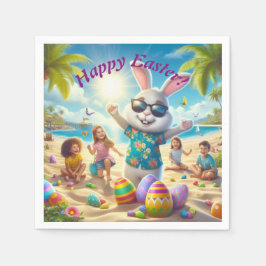 ハッピーイースターバニーオンザビーチ スタンダードカクテルナプキン