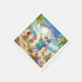 ハッピーイースターバニーオンザビーチ スタンダードカクテルナプキン (角)