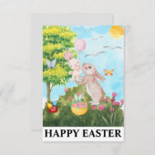 ハッピーイースターバニーカイトウサギウォーターカラー サンキューカード (正面/裏面)