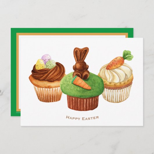 ハッピーイースターバニーカップケーズホリデーカード シーズンカード (正面/裏面)