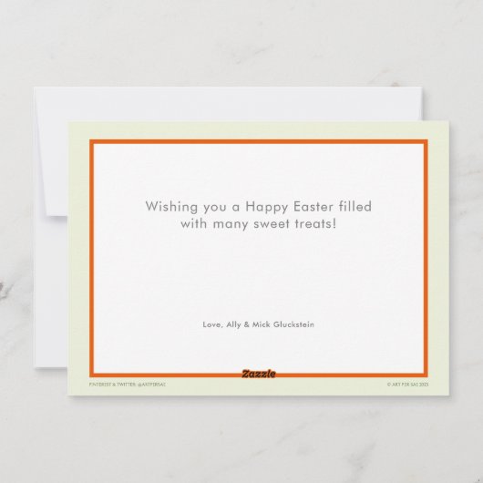 ハッピーイースターバニーキャロットティーポットホリデーハガキ シーズンカード (裏面)