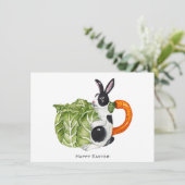 ハッピーイースターバニーキャロットティーポットホリデーハガキ シーズンカード (スタンド正面)