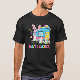 ハッピーイースターバニーキャンピングイースターバニーキャンパーカム Tシャツ