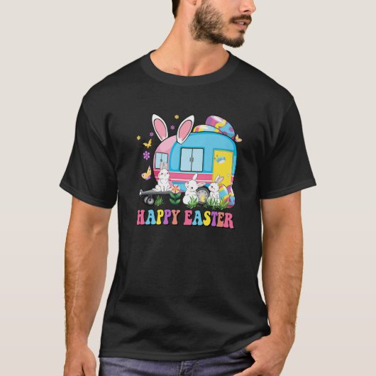 ハッピーイースターバニーキャンピングイースターバニーキャンパーカム Tシャツ (正面)