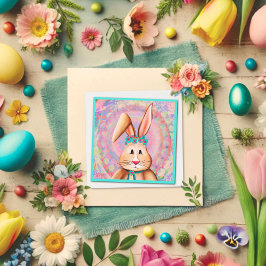 ハッピーイースターバニーキュートピンクパステルインスピリシティ ノートカード