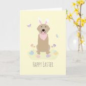 ハッピーイースターバニーゴールデンレトリバー カード (黄色い花)