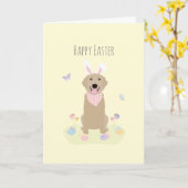 ハッピーイースターバニーゴールデンレトリバー カード (黄色い花)