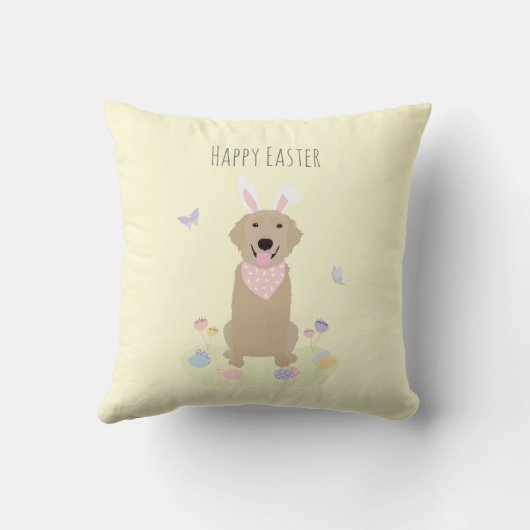 ハッピーイースターバニーゴールデンレトリバー クッション (裏面)