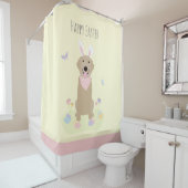 ハッピーイースターバニーゴールデンレトリバー シャワーカーテン (インサイチュ)