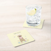 ハッピーイースターバニーゴールデンレトリバー スクエアペーパーコースター (インサイチュ)