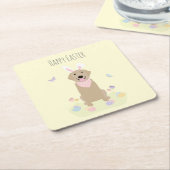 ハッピーイースターバニーゴールデンレトリバー スクエアペーパーコースター (アングル)