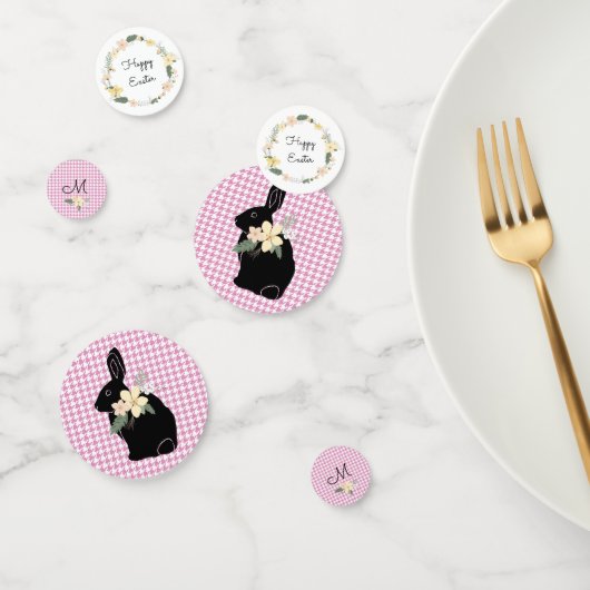 ハッピーイースターバニーシルエット千鳥格子の花 コンフェッティ (グループ)