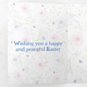 ハッピーイースターバニーチューリップフラワー春ガーデンキュート 三つ折りクリスマスカード (内部最初)