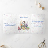 ハッピーイースターバニーチューリップフラワー春ガーデンキュート 三つ折りクリスマスカード (内部)