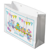 ハッピーイースターバニートレインブルー ラージペーパーバッグ (正面アングル)