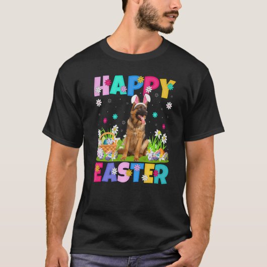 ハッピーイースターバニードイツ羊飼い犬イースタースンド Tシャツ (正面)