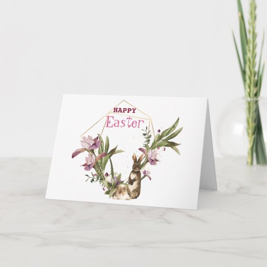 ハッピーイースターバニーバイオレットマグノリア金ゴールドリース シーズンカード (正面)