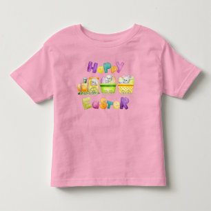 ハッピーイースターバニーパステルウォーターカラートレイン トドラーTシャツ