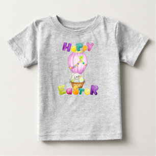 ハッピーイースターバニーパステルウォーターカラーバルーン ベビーTシャツ