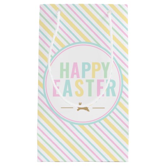 ハッピーイースターバニーパステルストライプ スモールペーパーバッグ (正面)
