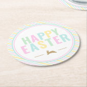 ハッピーイースターバニーパステルストライプ ラウンドペーパーコースター (アングル)