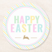 ハッピーイースターバニーパステルストライプ ラウンドペーパーコースター (正面)