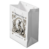 ハッピーイースターバニーパーソナライズされたレトロラビットシック ミディアムペーパーバッグ (正面アングル)