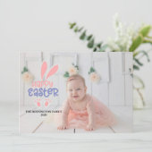 ハッピーイースターバニーパープルストライプ写真 シーズンカード (スタンド正面)