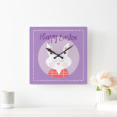 ハッピーイースターバニーパープル スクエア壁時計 (ホーム)