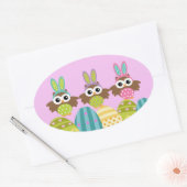 ハッピーイースターバニーフクロウ 楕円形シール (封筒)