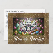 *~*ハッピーイースターバニーフラワーズエッグテレビ インビテーションポストカード (正面/裏面)