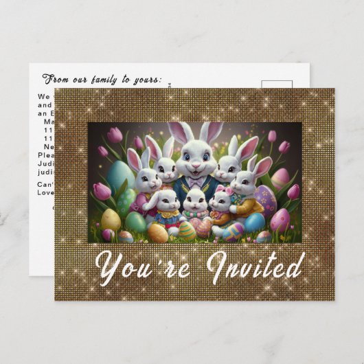 *~*ハッピーイースターバニーフラワーズエッグテレビ インビテーションポストカード (正面/裏面)