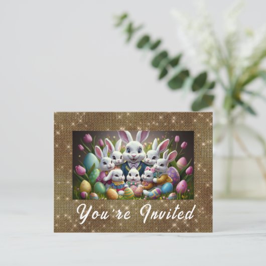 *~*ハッピーイースターバニーフラワーズエッグテレビ インビテーションポストカード (スタンド正面)