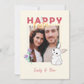 ハッピーイースターバニーフラワーフォト編集可能 シーズンカード (正面)