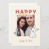 ハッピーイースターバニーフラワーフォト編集可能 シーズンカード (正面/裏面)