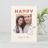 ハッピーイースターバニーフラワーフォト編集可能 シーズンカード (スタンド正面)