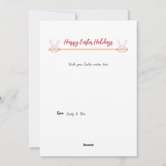 ハッピーイースターバニーフラワーフォト編集可能 シーズンカード (裏面)