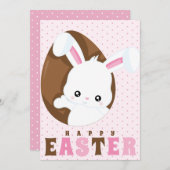 ハッピーイースターバニーブラウンエッグ水玉模様ピンク シーズンカード (正面/裏面)