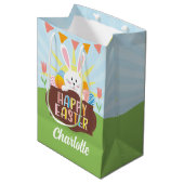 ハッピーイースターバニーホリデーカラフルエッグズキッズ ミディアムペーパーバッグ (正面アングル)