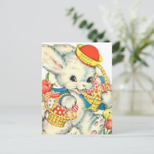 ハッピーイースターバニーホリデーヴィンテージノスタルジック シーズンポストカード (スタンド正面)