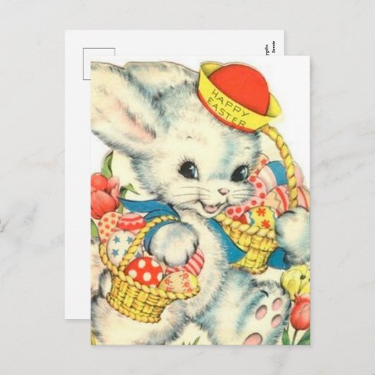 ハッピーイースターバニーホリデーヴィンテージノスタルジック シーズンポストカード (正面/裏面)