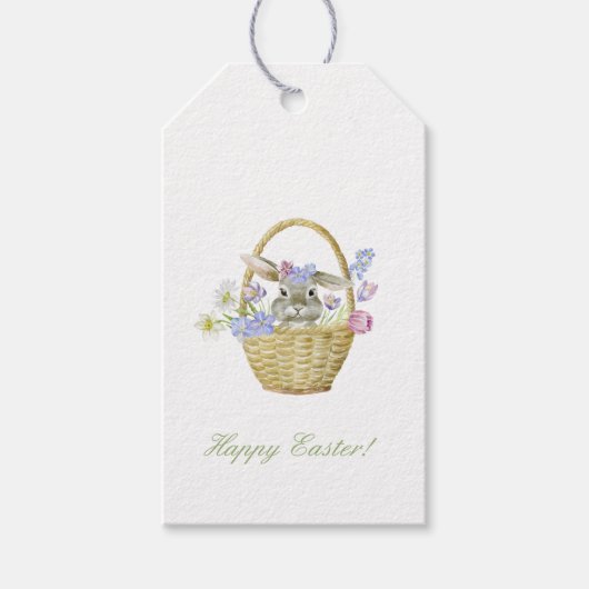 ハッピーイースターバニーラビットインザバスケット春 ギフトタグ (正面)