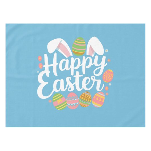 ハッピーイースターバニーラビットエッグホリデー テーブルクロス (正面(横))