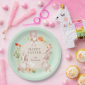 ハッピーイースターバニーラビットパーソナライズされたフローラ ペーパープレート (パーティー)