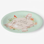 ハッピーイースターバニーラビットパーソナライズされたフローラ ペーパープレート (アングル)