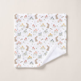 ハッピーイースターバニーワイルドフラワーカワイトキッズバスルーム ウォッシュタオル