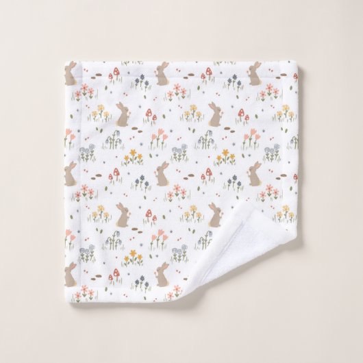 ハッピーイースターバニーワイルドフラワーカワイトキッズバスルーム ウォッシュタオル (ウォッシュタオル)